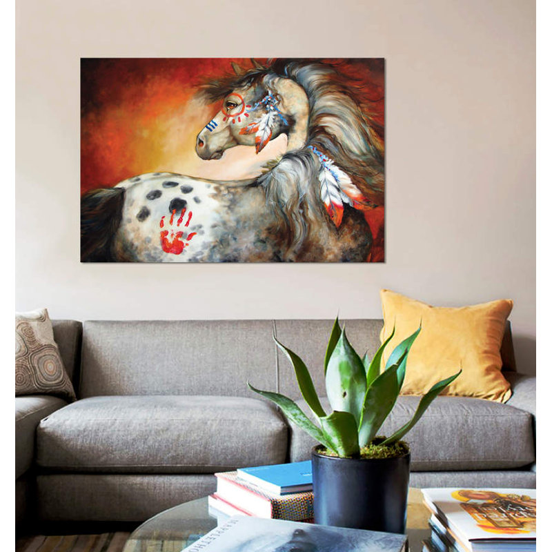 « 4 plumes indienne war pony », reproduction sur toile, H 8 po x l 12 po x P 0,75 po