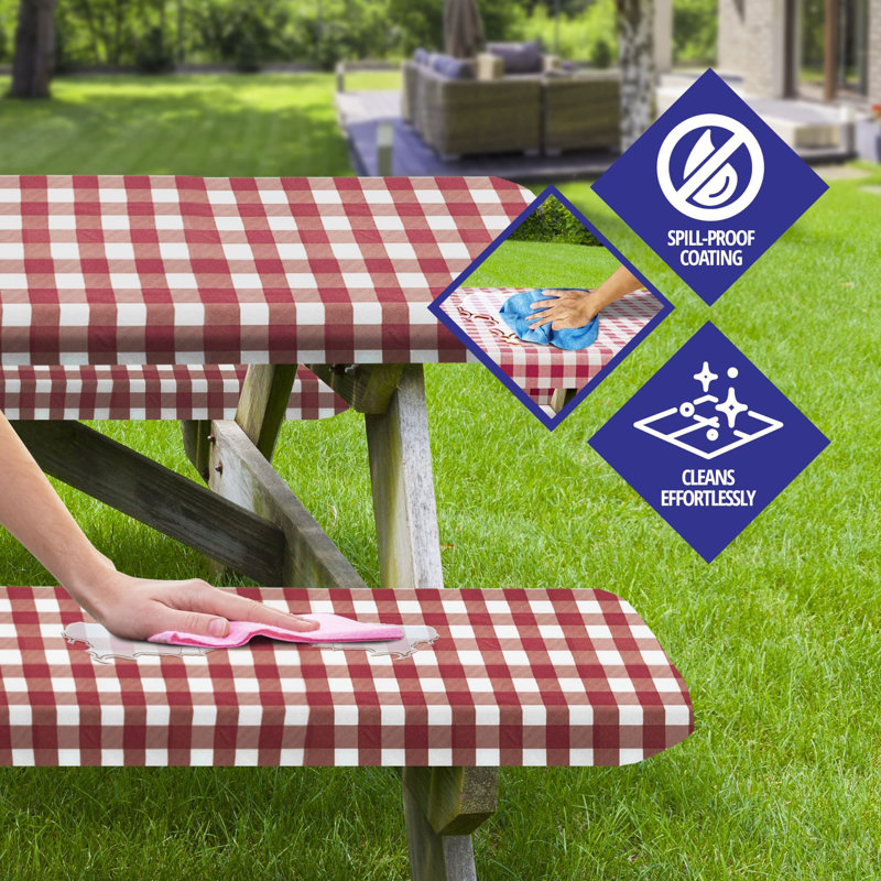 Vinyl Picnic Fited Tableclth Rectangle 3 Pcs 30 X 96 Inch Burgundy, 60" x 30", Brown
