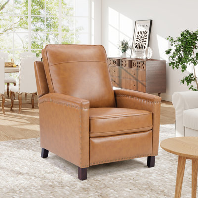 31.1" Wide Vintage Plush Top Grain Leather Push-Back Recliner with Nailhead Trim