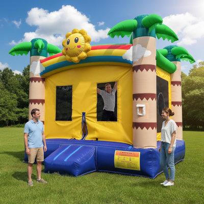 Jeu gonflable gonflable de qualité commerciale: grand château gonflable de 13 pi (L) pour adultes et adolescents - Souffleur de 750 W, panier de basketball, PVC de qualité supérieure, style arc-en-ciel - pour l'intérieur et l'extérieur