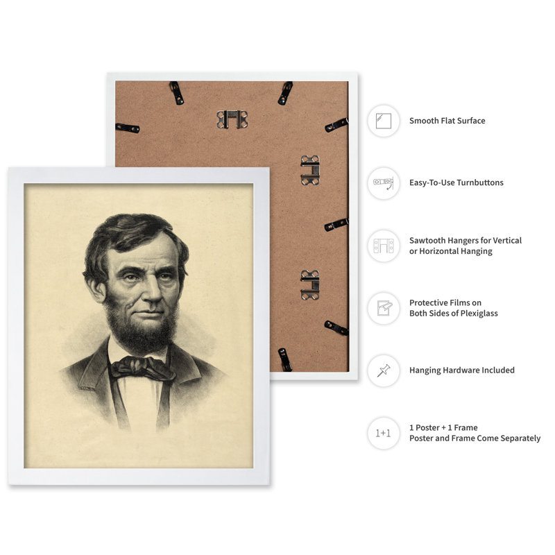 Abraham Lincoln Portrait No1, Poster, H 12 po x l 16 po, Encadrement blanc