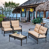 Harborough 4 Pieces Outdoor Patio Furniture Sets with Cushions and Coffee Table