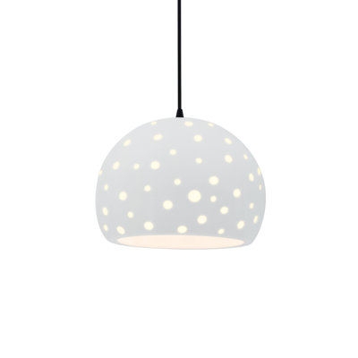 Perforated Globe 1-Light Pendant - Gloss White - Matte Black - 10"W X 7.75"H - Replaceable Bulb - Black Cord