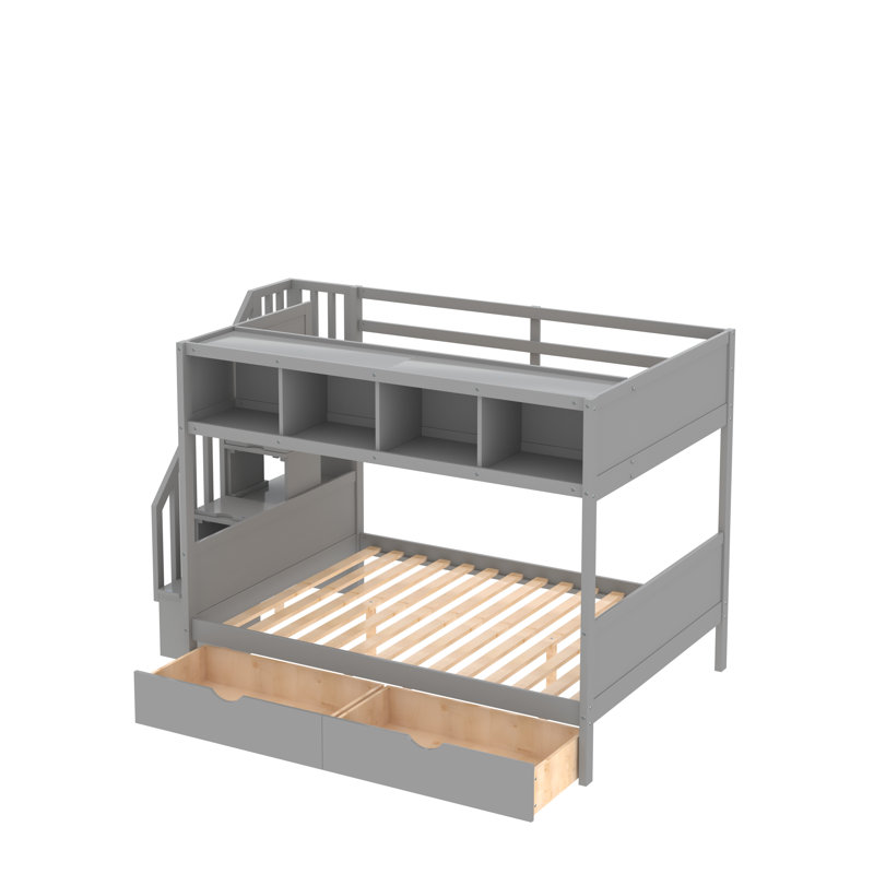 Lit superposé simple au-dessus de 2 tiroirs avec tablettes Gissette par Harriet Bee, gris
