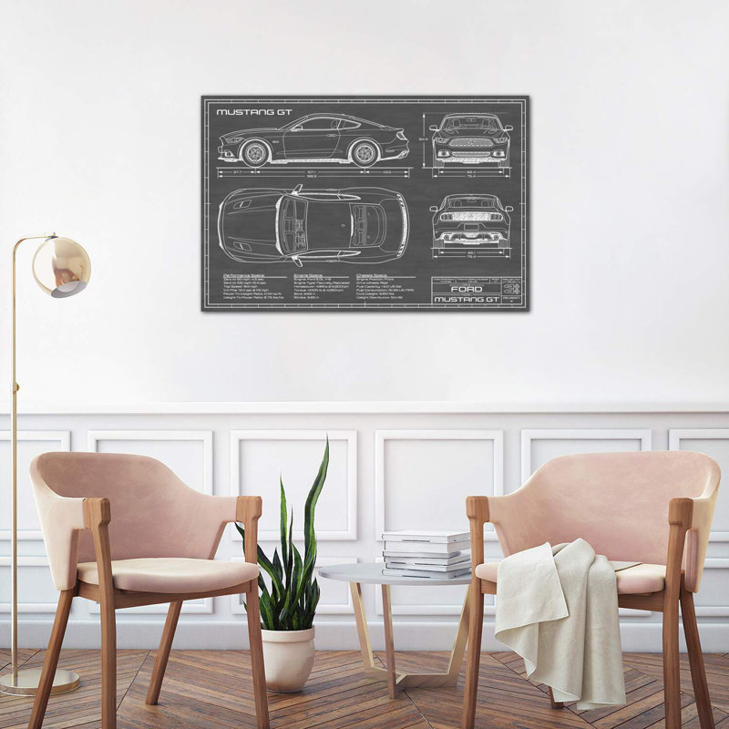 Mustang GT (2015-2017) Black by Action Blueprints - Wrapped Canvas Print, 101.6 cm H x 66.04 cm W x 1.91 cm D