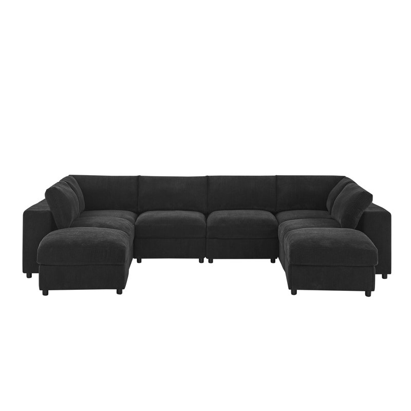 Campneaurelgates Corduroy Upholstered Modular Sectional, Black Corduroy