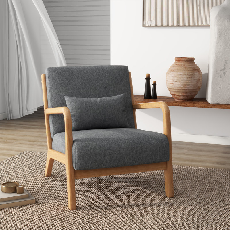 Jyrin 64.5 Cm Wide Armchair, Natural Wood, Grey Polyester Blend
