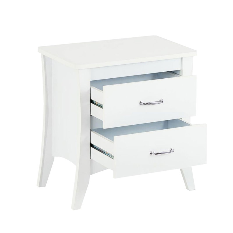 Table de chevet blanche 2 tiroirs avec glissières en métal et espace
