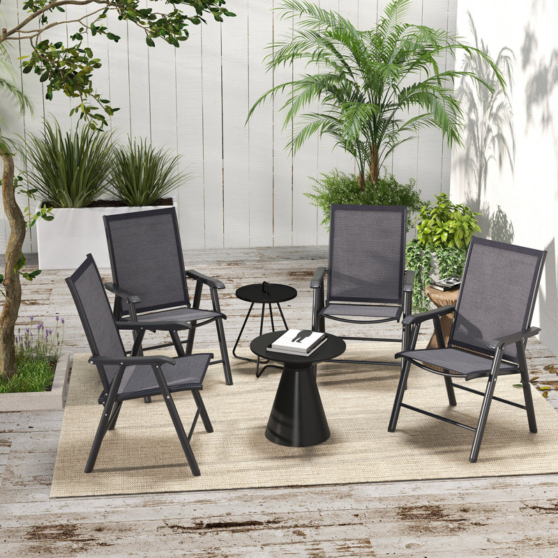 Texteline Fabric Patio Folding Chair Folding Chair Set, Charcoal Grey