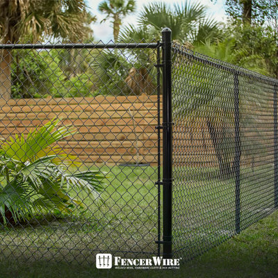 Fencer Wire 9 Gauge Black Vinyl Coated Galvanized Steel Chain Link Fence Fabric with Diamond Mesh Size 2-3/8 Inch, Multiple Options