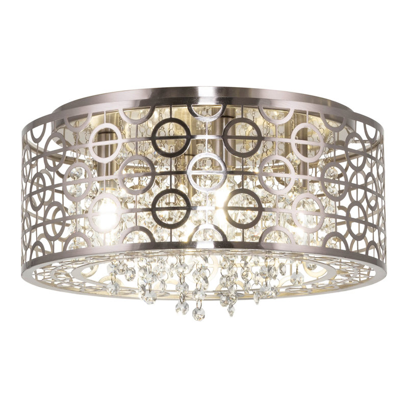 Plafonnier encastré circulaire unique à 4 lumières de 15 po Adlan, Nickel brossé, Nickel brossé