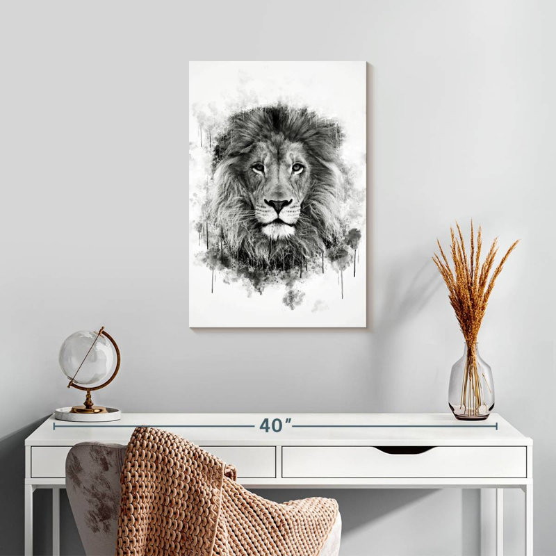 Tête de lion Brampt noir et blanc, H 24 po x l 16 po