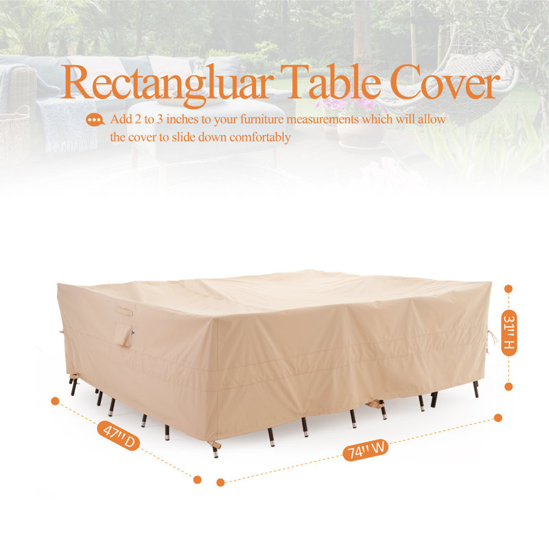Premium Waterproof Outdoor Patio Rectangular Table Cover, Solution Dyed Rip-Stop Fabric, 3-Year Warranty, Beige