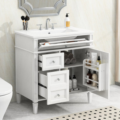 Meuble-lavabo moderne avec lavabo intégré, armoire de 76 cm, 2 tiroirs et espaces de rangement organisés, aspect charmant, compartiment spacieux, design tendance