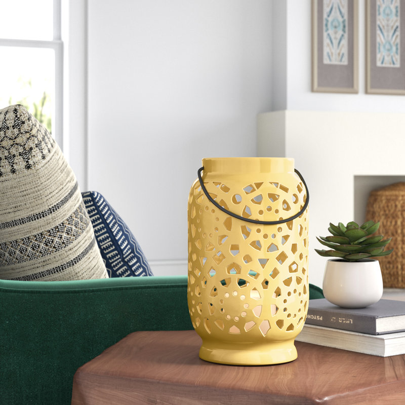 Lanterne de table en céramique Alica, Moutarde, H 9,5 po x l 5,7 po x P 5,7 po