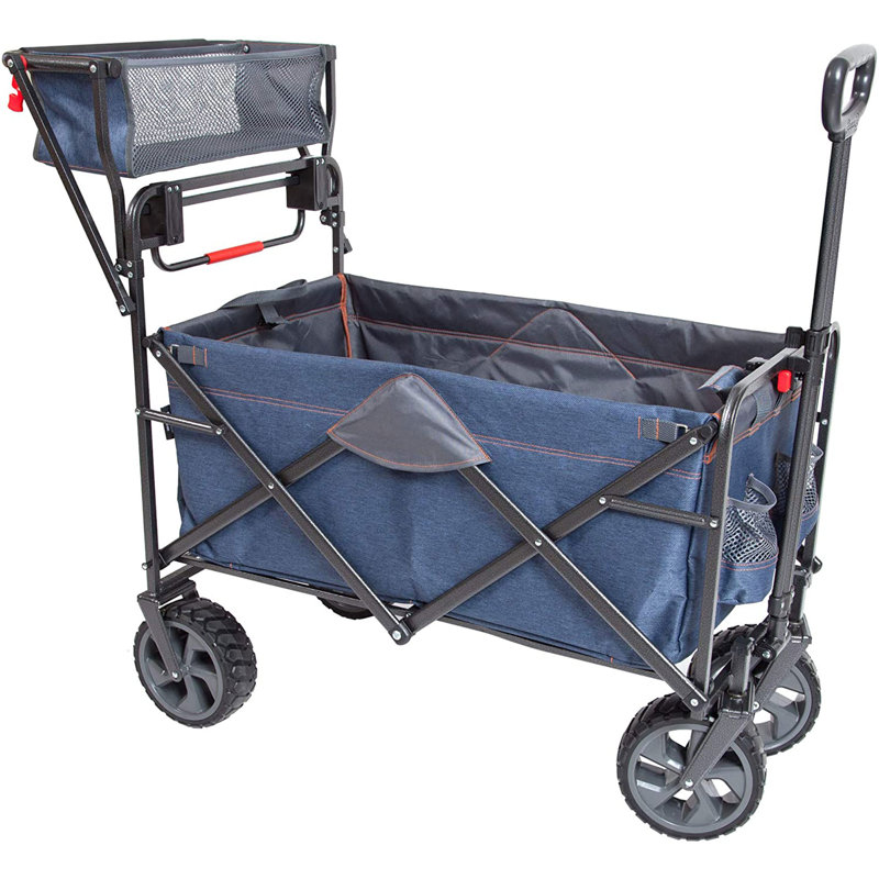 Blue Heavy-Duty Collapsible Push-Pull Utility Wagon