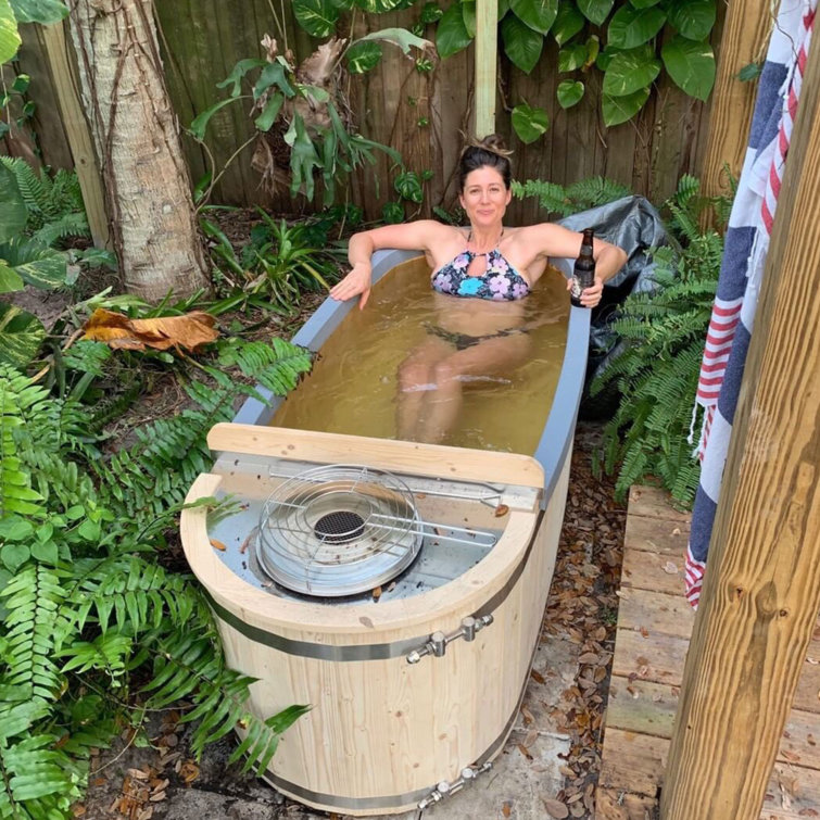 ALEKO 2-Person Solid Natural Pine Oval Hot Tub with Charcoal Stove u0026  Reviews | Wayfair