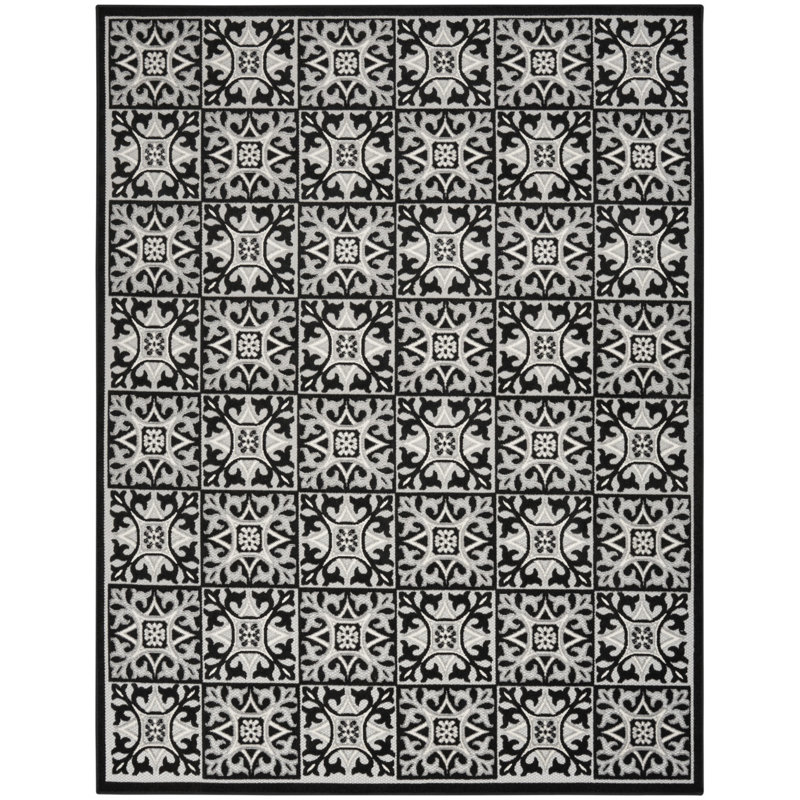 Minvydas Aloha  Geometric Black White Indoor/Outdoor Area Rug, Rectangle 7' x 10'