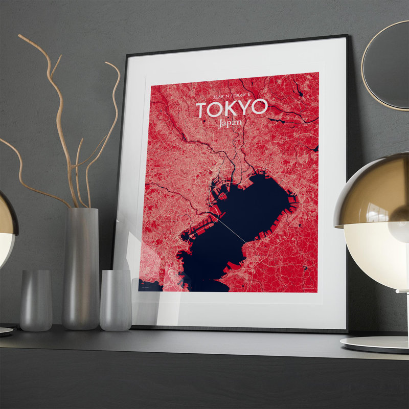 Tokyo City Map in Nautical 1 Piece Wall Art, 20cm H x 16cm W x 0.05cm D