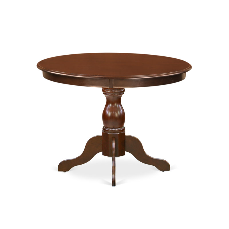 5 Piece Dining Table Set for 4 Includes a Round Kitchen Table with Pedestal and 4 Linen Fabric Dining Room Chairs, 42x42 Inch, Mahogany