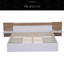 Grand lit plateforme avec tête de lit, tiroirs, tablettes, ports et prises USB