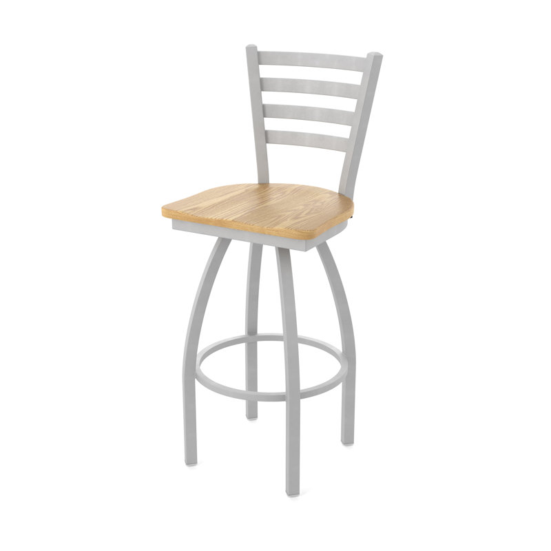 Tabouret pivotant Jackie, Bois - Chêne naturel, Nickel anodisé, Tabouret de bar (assise de 30 po de hauteur)