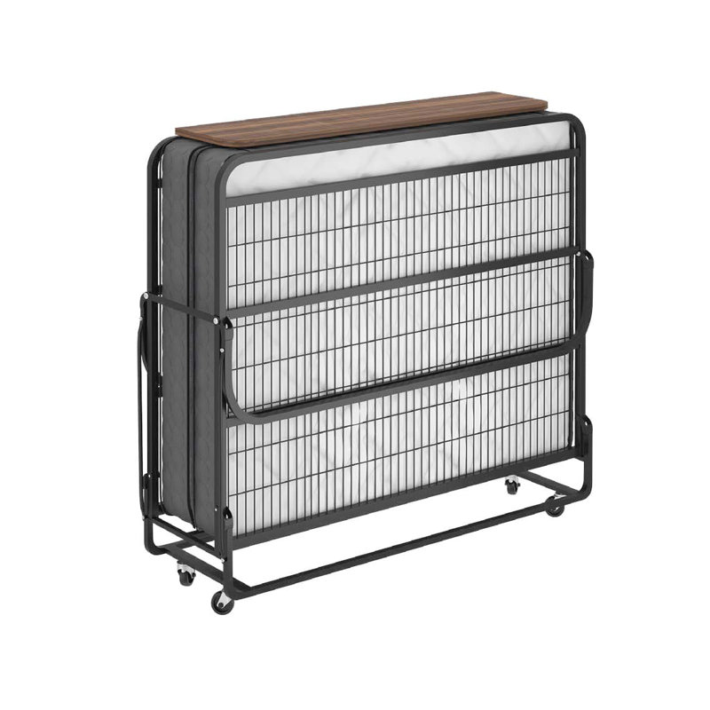 Twin Black Metal Folding Bed with Wooden Headboard