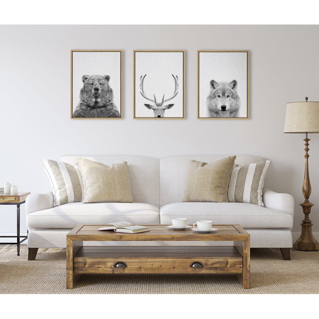 Bear, Deer and Wolf by Simon Te of Tai Prints Framed Canvas Wall Art Set Ebern Designs Frame 