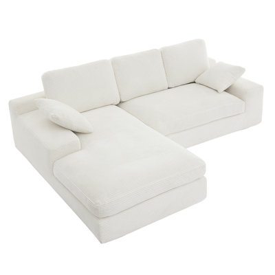 Corduroy L-Shaped Sectionals Sofa With 2 Pillows And Chaise