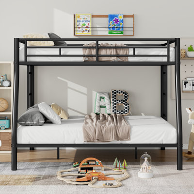 Full XL Over Queen Metal Bunk Bed With Ladder And Guardrails, White