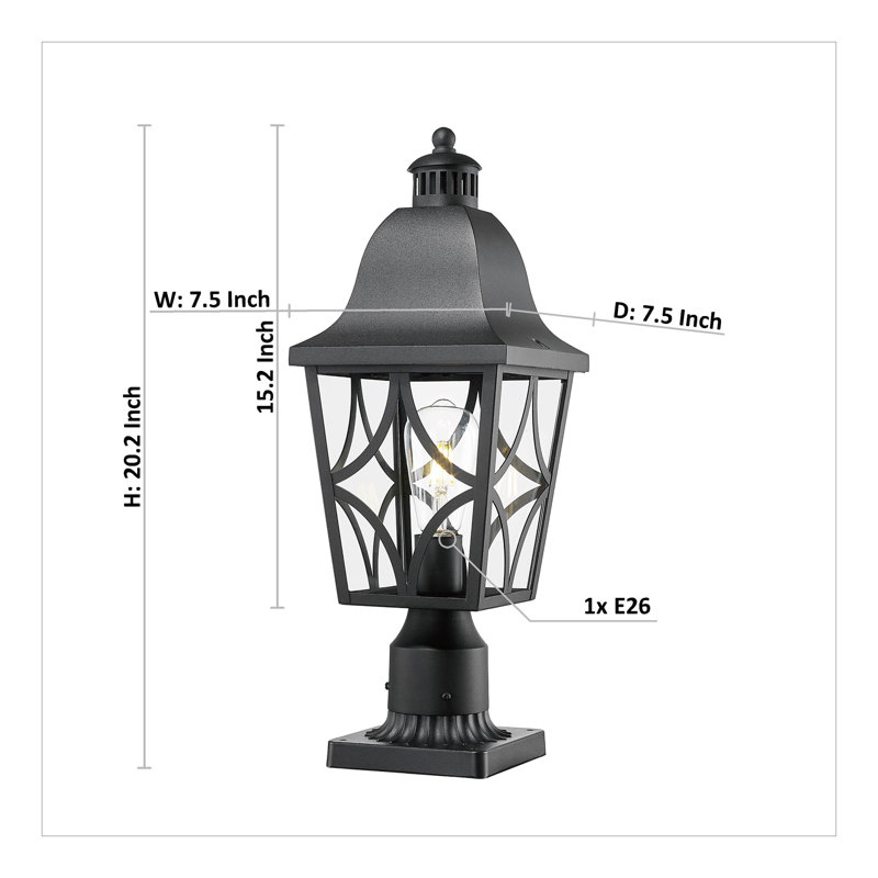 Luminaire extérieur pour lampadaire, boîtier en aluminium imperméable avec verre, poteau de clôture pour terrasse, jardin, sentier (paquet de 1)