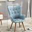 Chaise contemporaine en velours, dossier à boutons bleu, pieds en bois avec dossier en velours, pour un moment de détente-2066676183