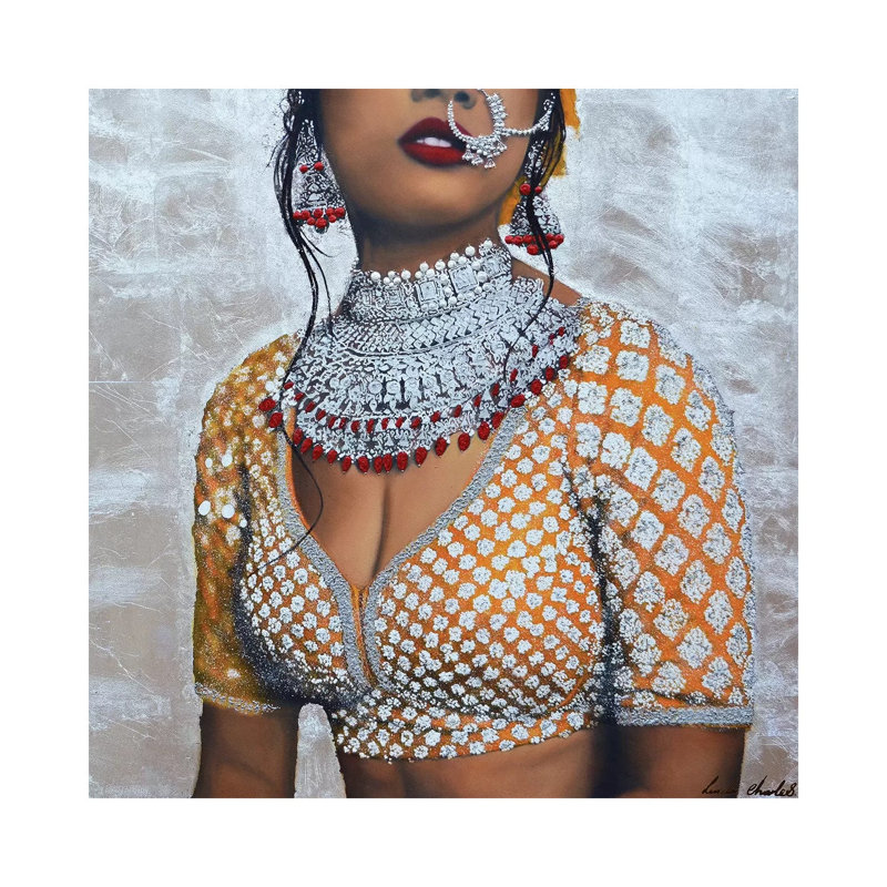 Indian Couture I (Silver) by Linda Charles - Painting on Canvas, Wrapped Canvas, 66.04cm H x 66.04cm W x 3.81cm D