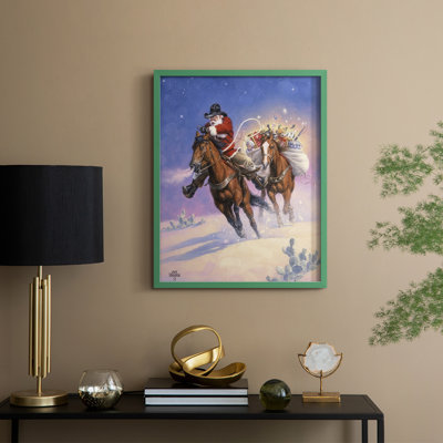 «Santa's Big Ride», reproduction encadrée - bois massif