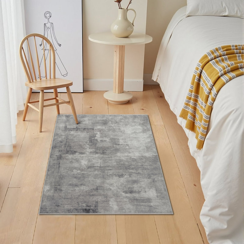 Tapis abstrait lavable à la machine avec envers antidérapant Amott, Rectangulaire 2 pi x 3 pi, Gray, 0.28"