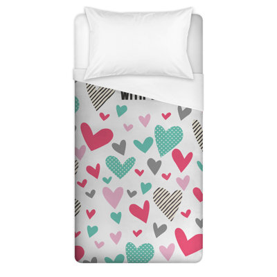 Housse de couette en microfibre rose / blanc / bleu