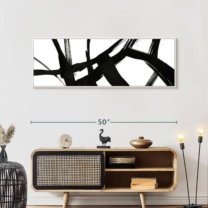 Encre noire stries V, 49" X 17", Floating Frame White