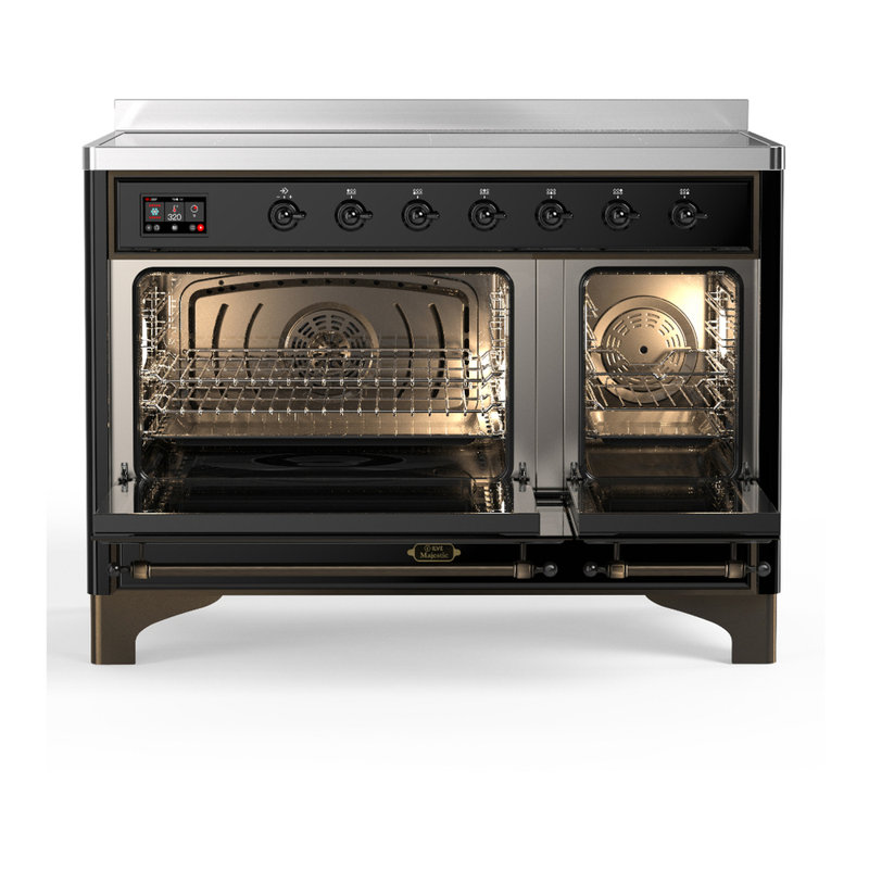 Majestic III Series 48 Inch Induction Range with 6 Induction Elements in Matte Graphite (Brass Trim), Glossy Black, Burnished