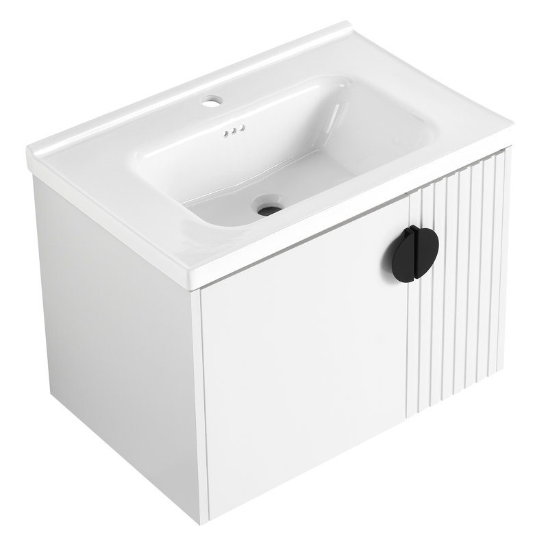 Meuble-lavabo de 28 po pour salle de bain - Petit meuble-lavabo mural, avec porte à fermeture silencieuse et baignoire en céramique 28 po