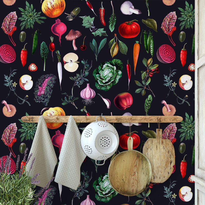 Cesur Vintage Vegetables Kitchen Wallpaper