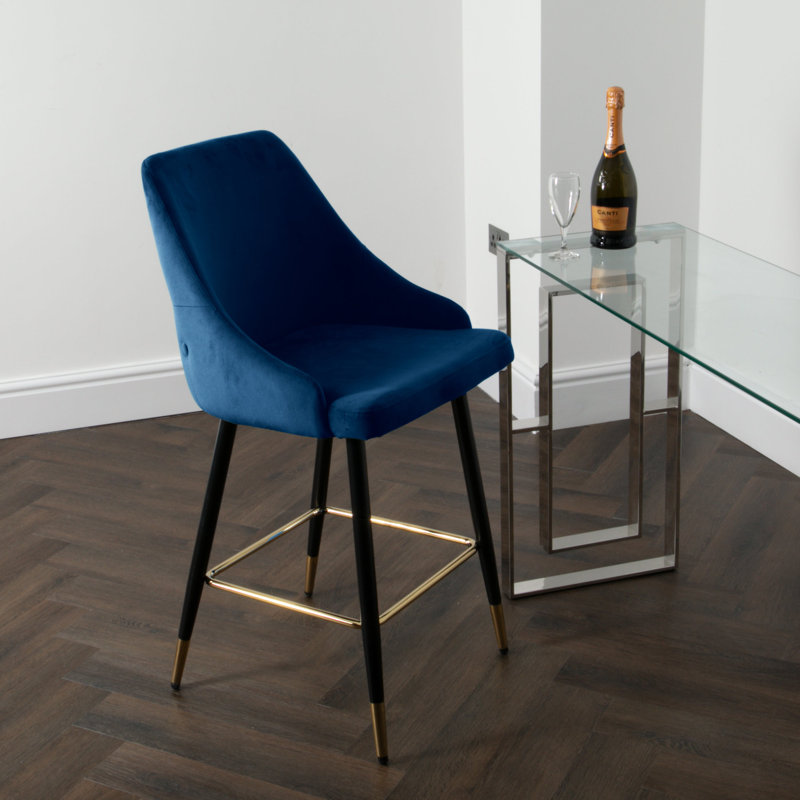 Olmitz Upholstered Counter Stool with Metal Frame, Navy