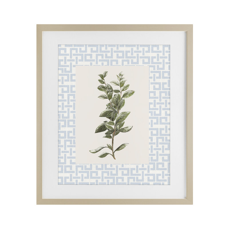 «Fresh Herb» sur reproduction géométrique encadrée sous verre, design par Diannart, Cadre de récolte en pin