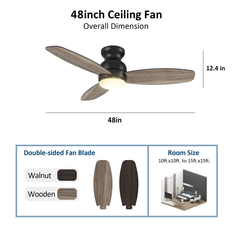 Kolesyn 48'' Ceiling Fan with Light and Remote, Dark Walnut/Grey Oak