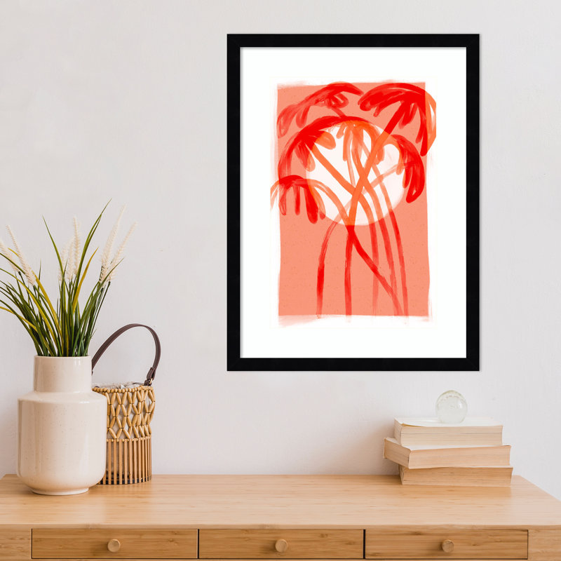 «Galya Palms At Sunset» par Treechild, impression sur bois encadrée, Noir, H 21 po x l 16 po
