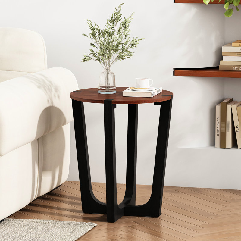 Table d'appoint en bois massif brun et noir, fraction de table de 22,20 pouces de diamètre, hauteur 26,2 po, idéale pour contenir des boissons et des plantes, indice de faisabilité intérieure et extérieure, table à assemblage rapide avec