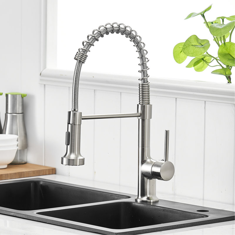 Robinet de cuisine à poignée simple avec tirette vers le bas, nickel brossé, rotation sur 360 ° pour évier en nickel, levier,