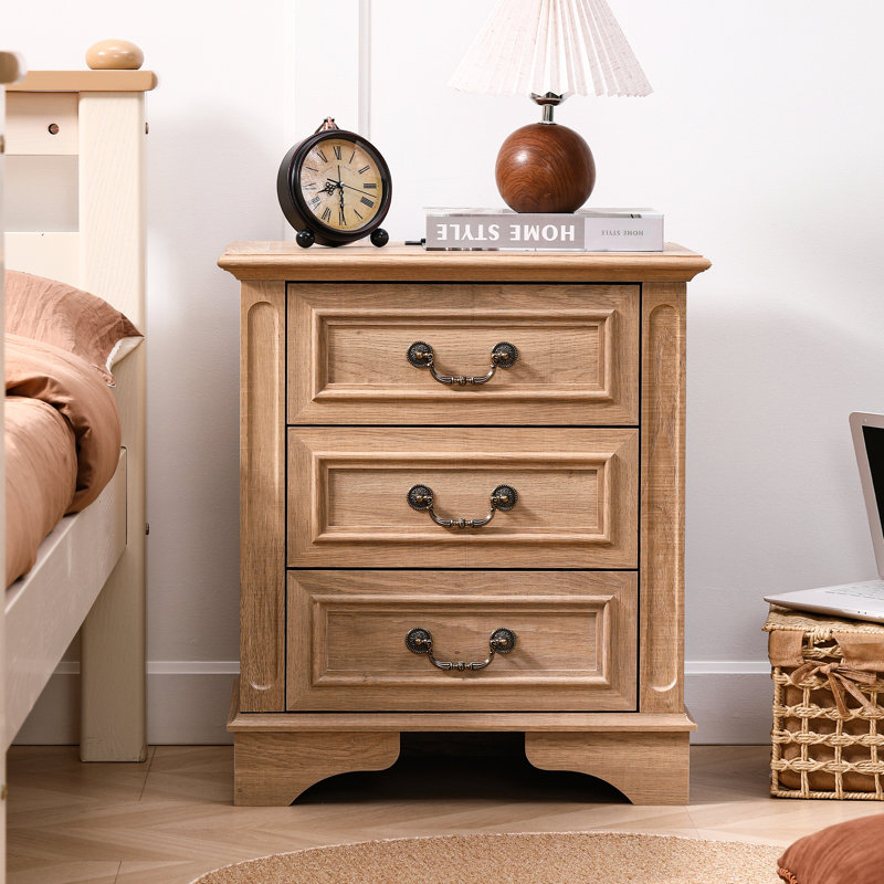 Ensemble de chambre à coucher 3 pièces - commode 7 tiroirs et 2 tables de chevet, Naturel