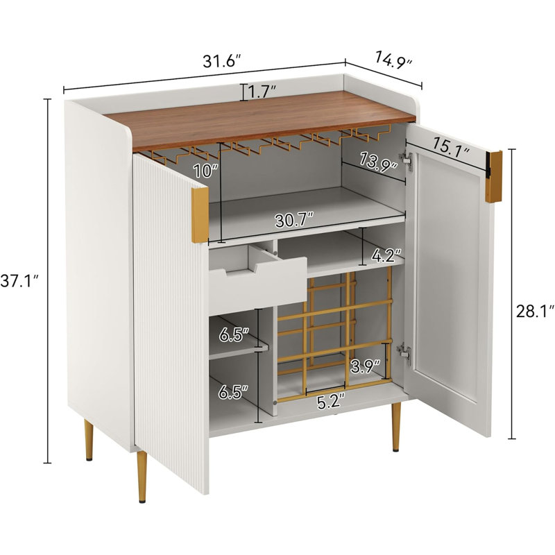 Sideboard Buffet Cabinet with Fluted Texture, Modern Coffee Bar Cabinet with Wine Rack&Drawers, White