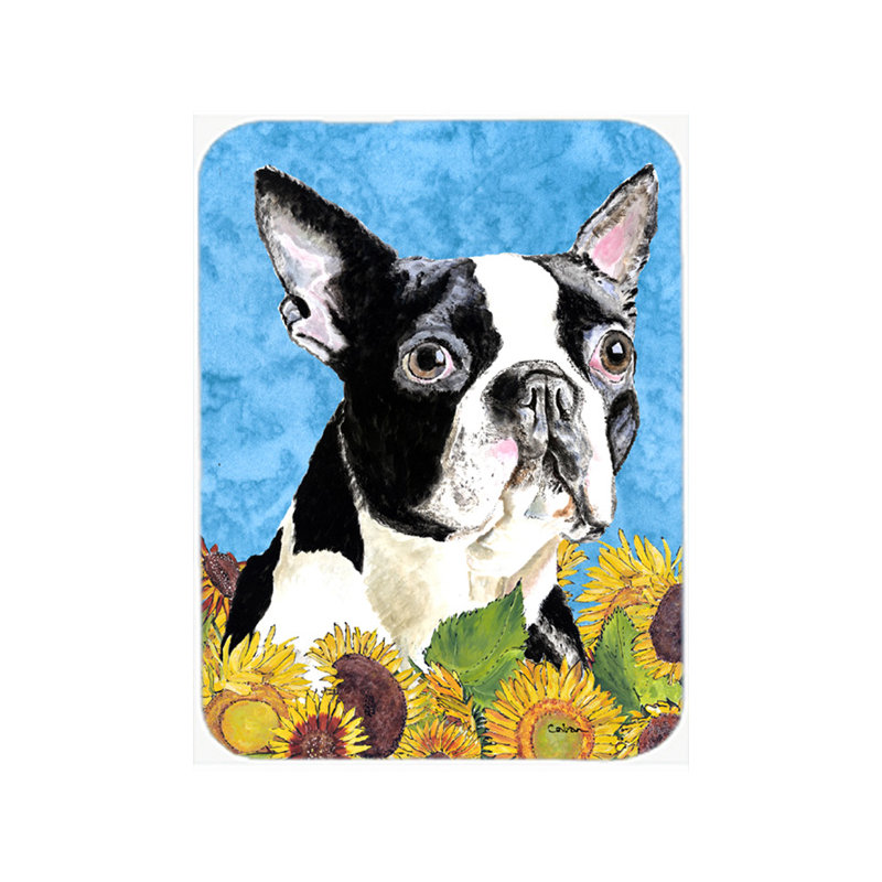 Boston Terrier and Sunflower Glass Cutting Board
