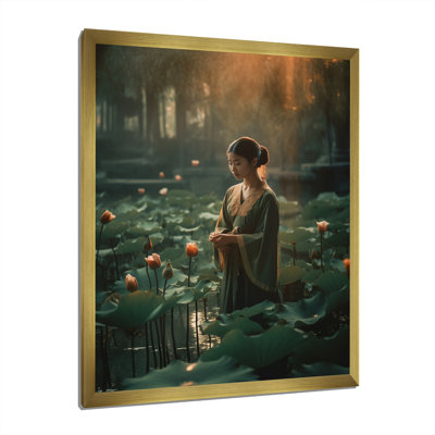 Asian Girl In Lotus Pond At Dawn